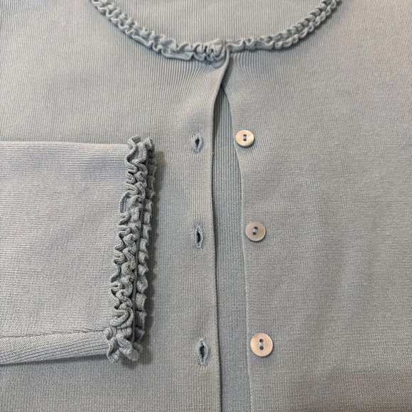 Neiman Marcus Exclusive Ruffle Sweater Cardigan Womens L Luxury Vintage‎ Grandma - Picture 4 of 8